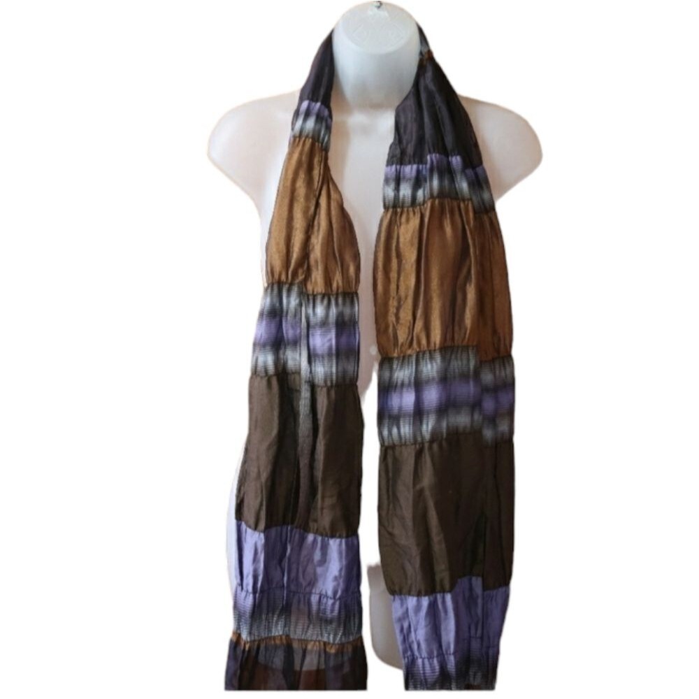 Olsen Vintage 90s Sheer Plaid Tiered Scarf Long Lightweight Polyester Blend